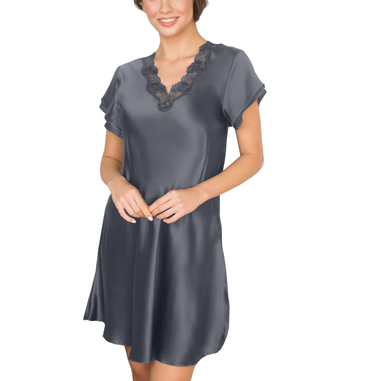 Lady Avenue Pure Silk Nightgown With Lace